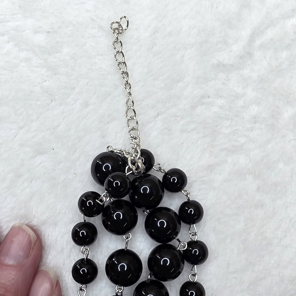 Black Beaded Necklace with Cross Pendant - Picture 4 of 6